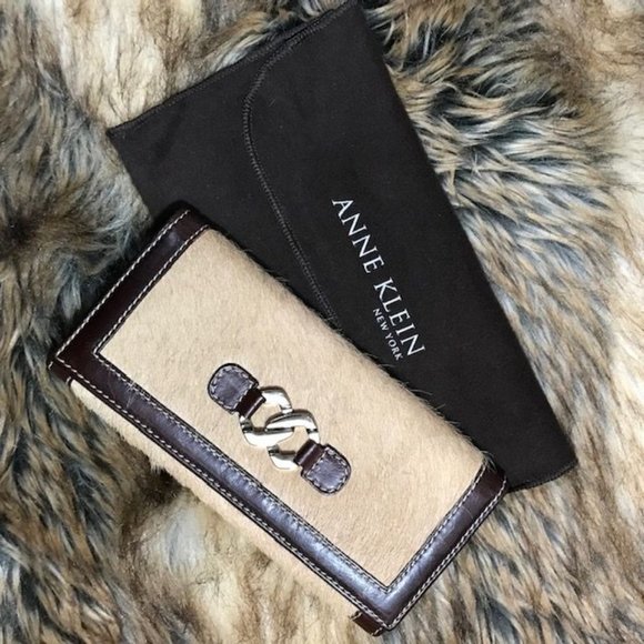 *Rare* Anne Klein Hair Calf Leather Antiqued Frame Push Latch Wallet - Picture 2 of 15